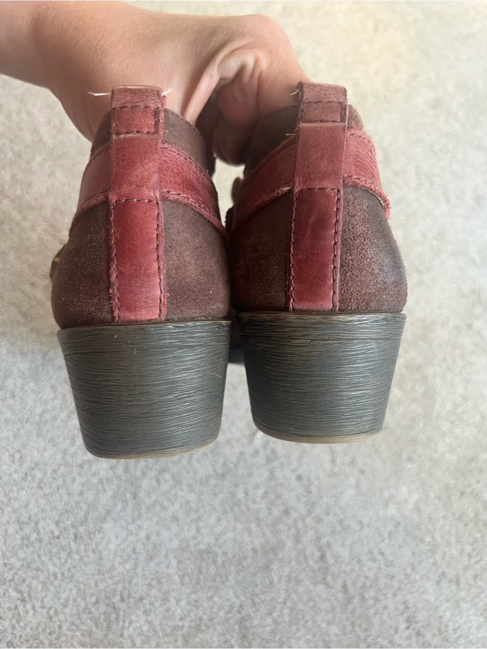 NAYA Selma Size 10 Burgundy Leather Ankle Buckle Cowboy Western Heel Boots